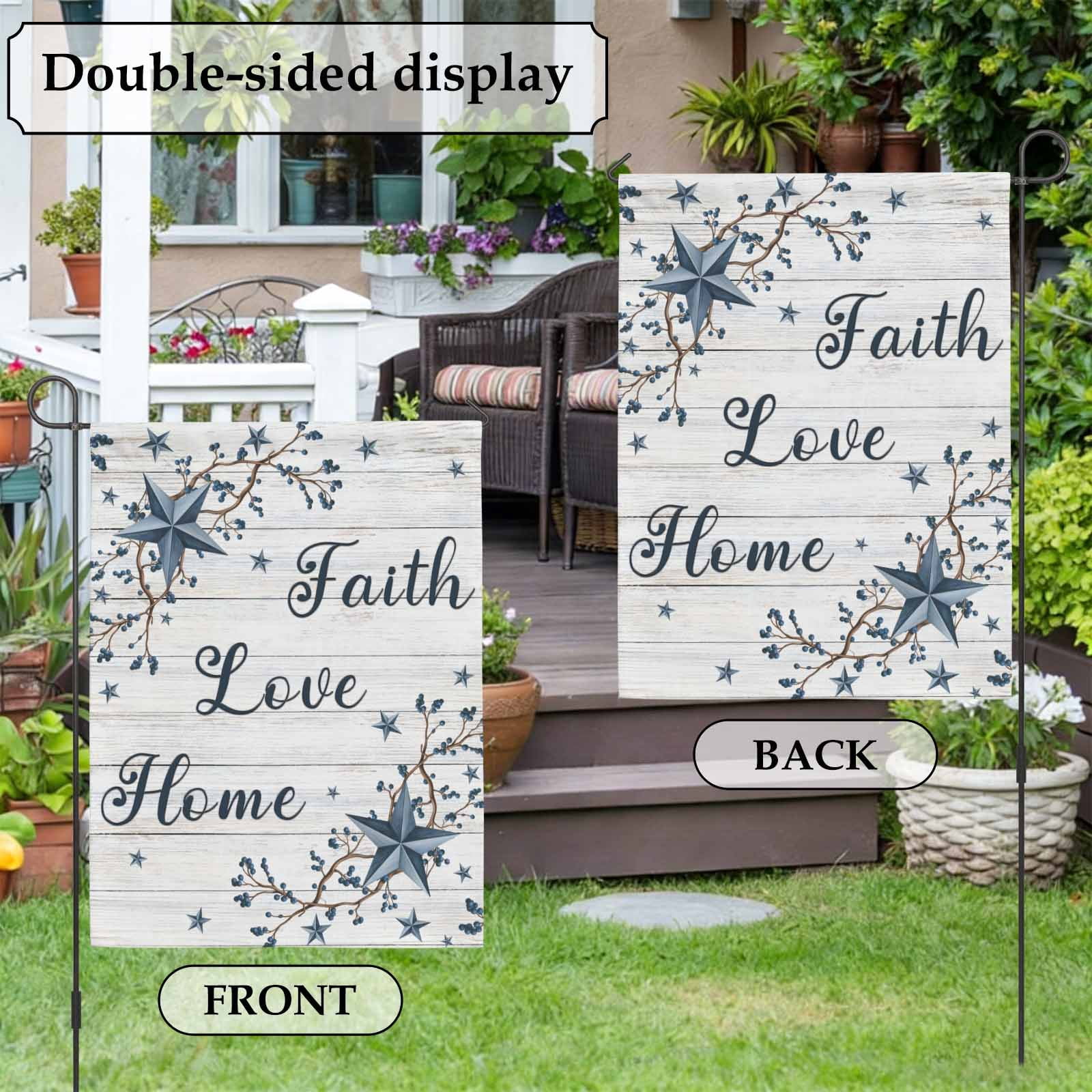 Blue Texas Star House Flag 28 x 40 Inches, Vintage Berry Faith Love Home Country Wood Grain Weather Proof Outdoor Patio Flags Double Sided Small House Decoration for Yard Lawn Outside Home