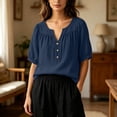 thumbnail image 4 of Lenpel Womens Dressy Casual Blouses V Neck Balloon 3/4 Length Sleeve Tops Fashion Button Front Loose Fit Shirts, 4 of 6