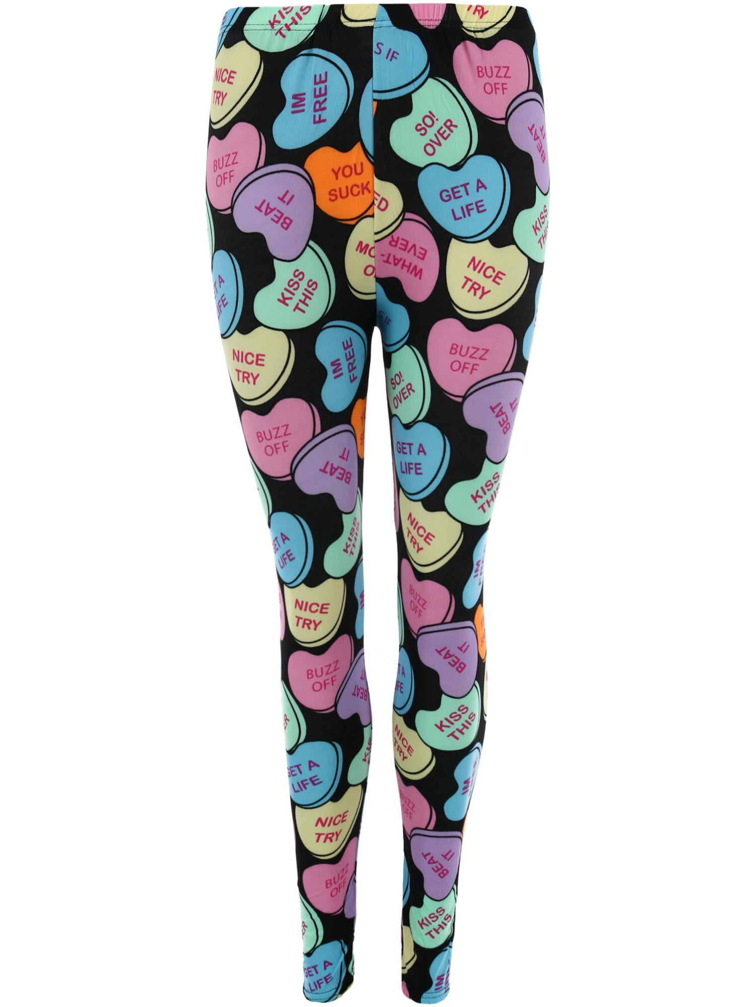 Womens Black & Red Heart Love Print Leggings Stars Buttery Soft ONE SIZE OS 2-12 