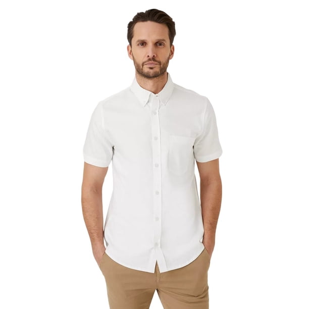 Burton - Camisa de Oxford de Manga Corta para Hombre (Blanco)