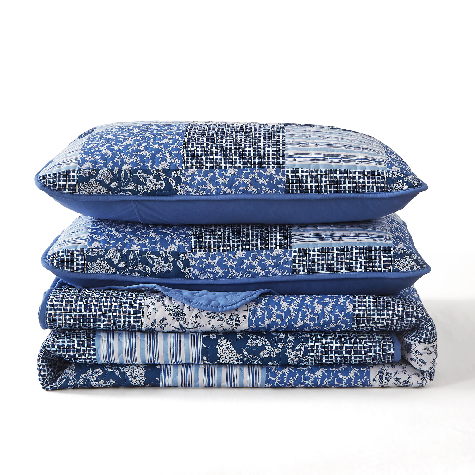 Blue Boho King Size Bedspread Coverlet Set 3 Pieces Plaid Floral Quilt Set Patchwork Bedding Set 90"x104"
