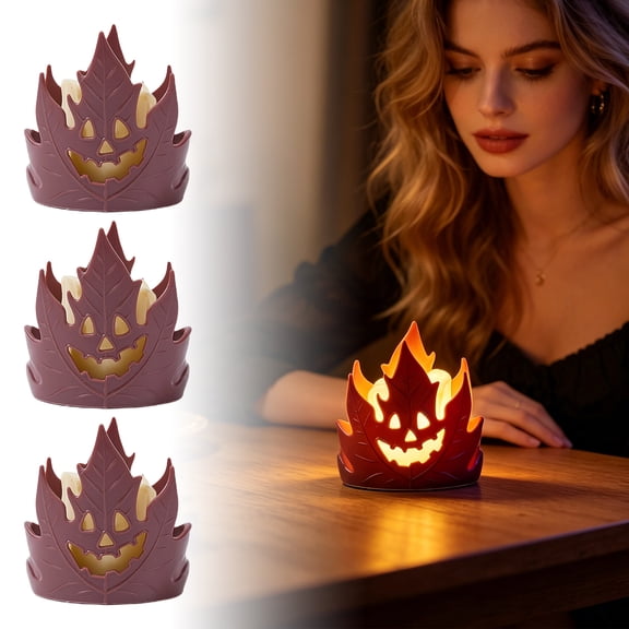 Kiddiway Halloween Leaf-Shaped Ghost Candle - Glowing Decor for Kids Party Favors, Halloween Party Decorations, and Indoor Halloween Decor
