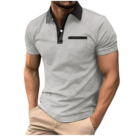 Summer Collar Fashion Chest Pocket Short Sleeved Men's Short Sleeved Shirt Button Short Sleeved Collar Top/shirt