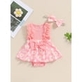 thumbnail image 2 of Suealasg Newborn Baby Girl Outfits Sleeveless Floral Print Lace Trim Romper Dress with Headband Set 2Pcs Infant Summer Photoshoot Clothes, 2 of 7