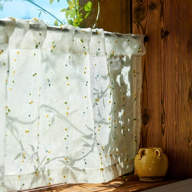 Cortinas semi transparentes jinchan para cocina con pompones, 91 cm, 2 paneles