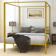 thumbnail image 2 of Dextrus Queen Size Gold Metal Four Poster Canopy Bed Frame-Sturdy 14'' Platform with Built-in Headboard, 2 of 6
