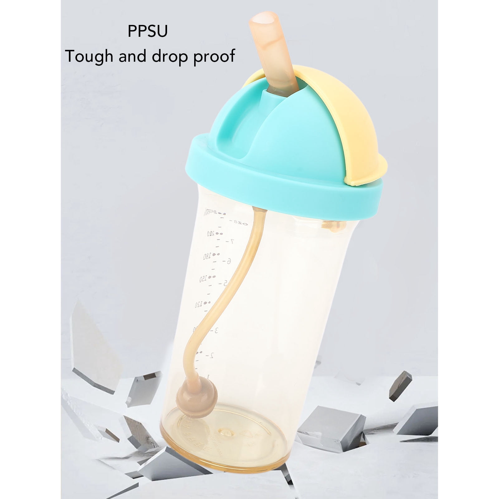 Suodoka 240ml / 8oz Flip Top Baby Water Bottle Wide Neck Weighted Straw Sippy Cup for Infants and Toddlers