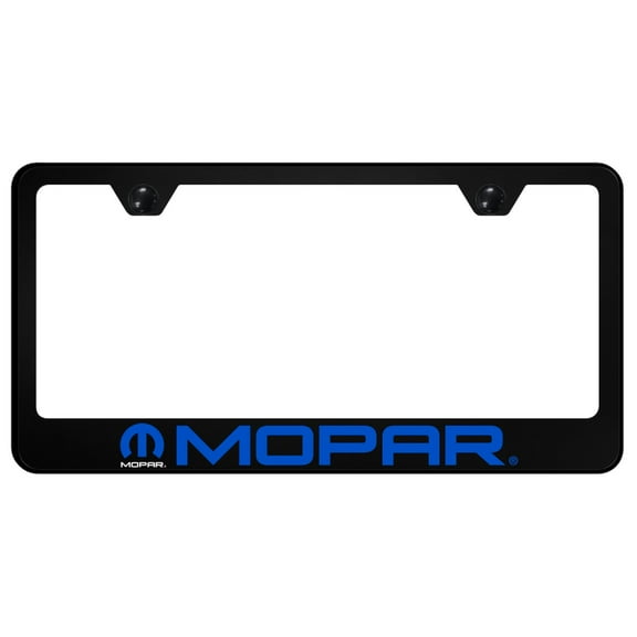 Mopar Name and Logo UV Print Polycarbonate License Plate Frame (Chrome on Black)