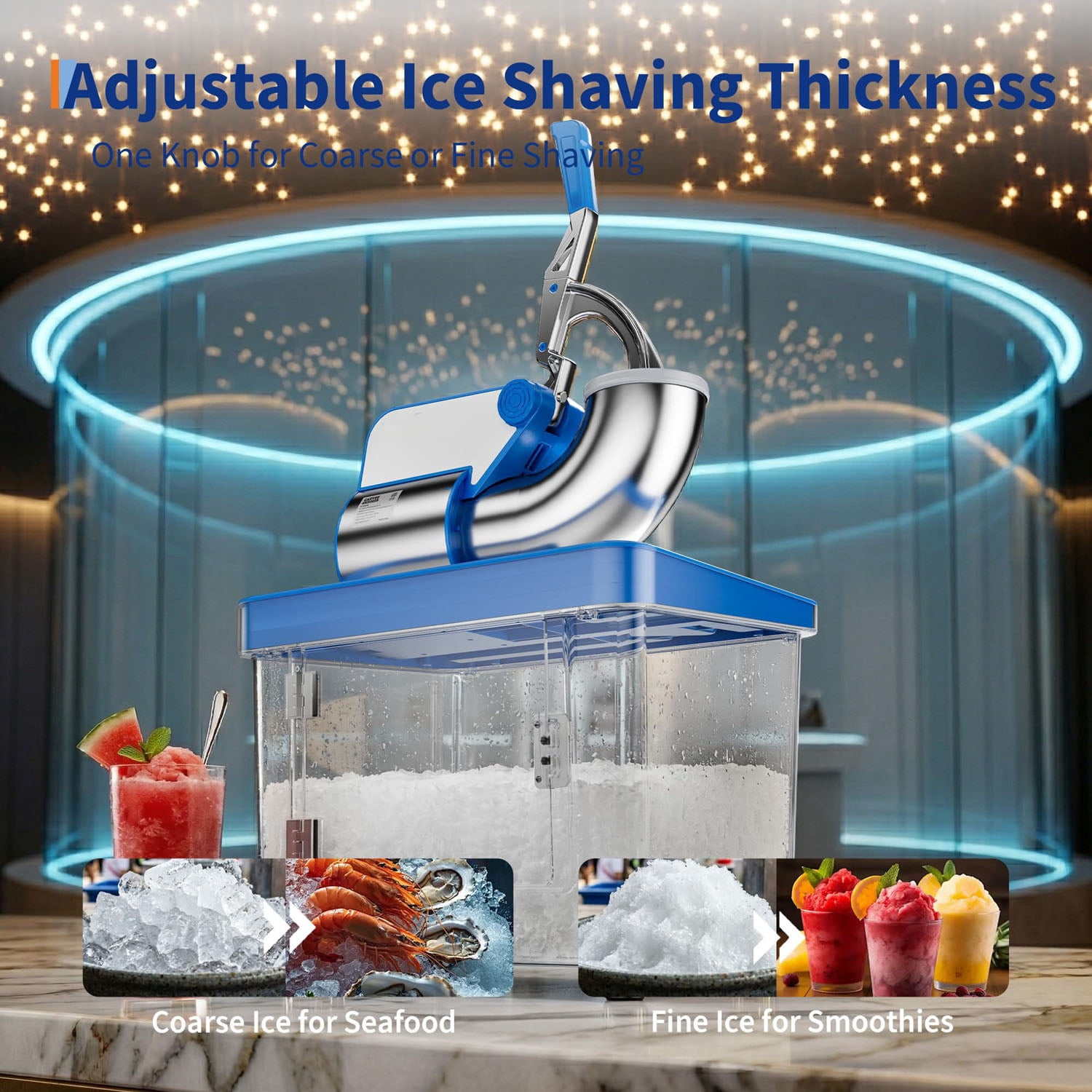 Gaderth Commercial Ice Crusher Machine with 4 Blades, 350W Stainless Steel Snow Cone Machine, 2000RPM 750LBS/H Ice Shaver with 2LBS Hopper Capacity for Home Use, Bars, Cafes, Parties
