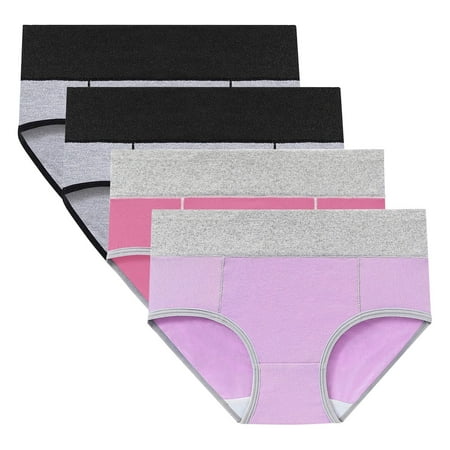 Scyoekwg Womens Underwear High Waisted Panties Cotton Physiological Underpants Ladies Underpants Patchwork Stretchy Hipster Panties High Waisted Underwear Underpants 4 Pack(Hot Pink XXXL)