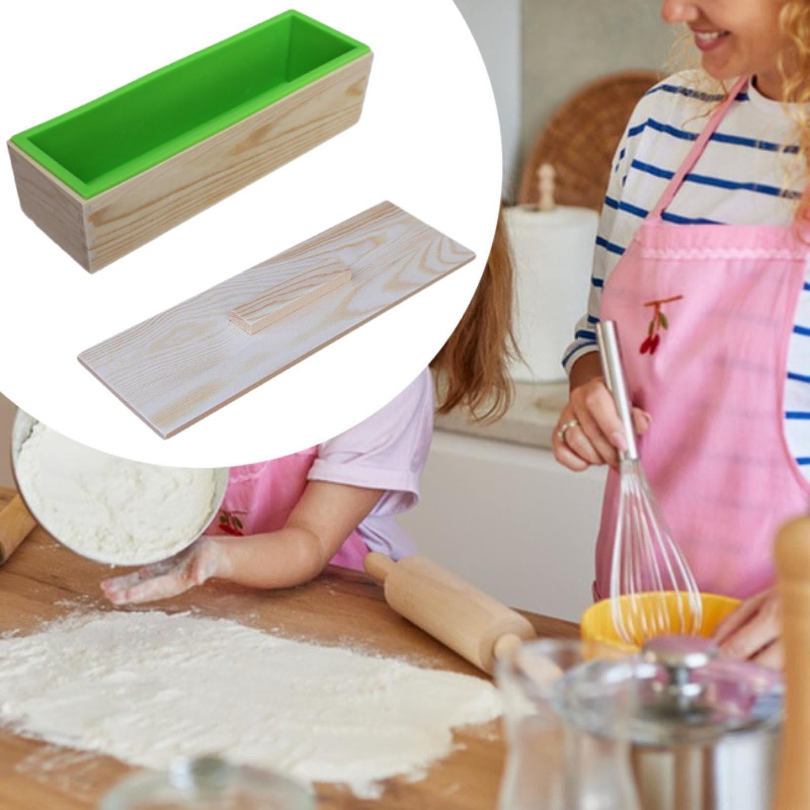 QccHieUs Rectangle Handmade Soap Mould with Wood Box for Candles Making Soap Supplies Green