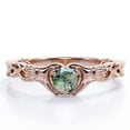 thumbnail image 1 of JeenMata Solitario Claddagh Ágata Verde Musgo Druzy Transparente de Talla Brillante Redonda de 1 Quilate: Anillo de Compromiso Trenzado: Baño de Oro Rosa de 18 K sobre Plata, 1 of 6