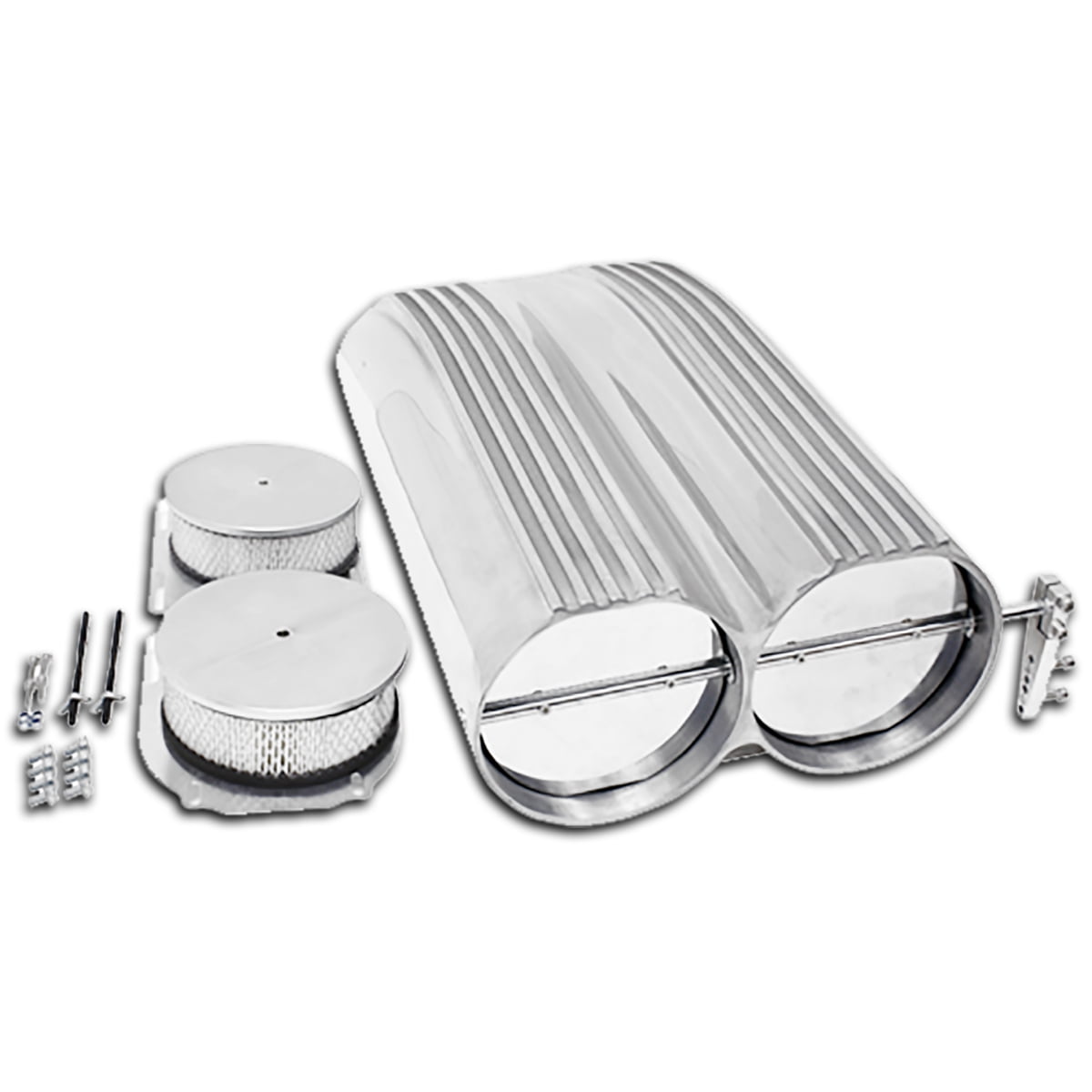 FINNED Compatible//Replacement for CHEVY//FORD//MOPAR SHOTGUN STYLE ALUMINUM DOUBLE HOOD SCOOP DUAL 4 BARREL
