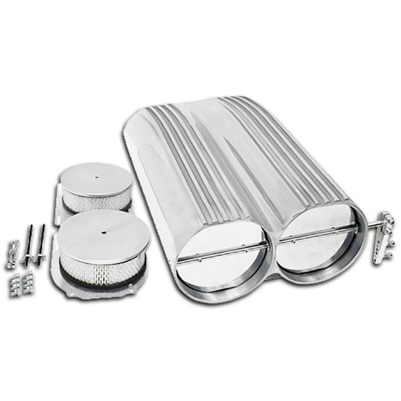 POLISHED ALUMINUM SHOTGUN STYLE DOUBLE SCOOP 4 BARREL FINNED FOR CHEVY FORD