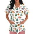 thumbnail image 3 of BDPORKAS Womens Christmas Scrubs Cute Santa Snowman Nursing Uniform Graphic Print Stretch Scurb Tops Holiday Tee Workwear, 3 of 4