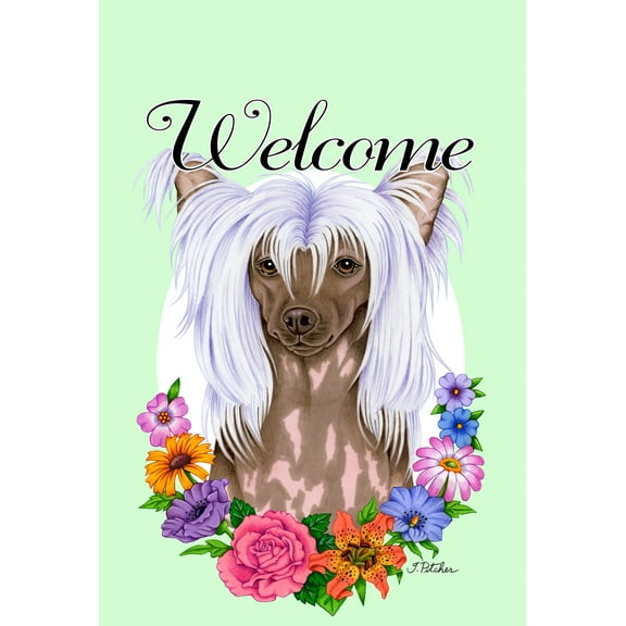 Chinese Crested - Best of Breed Welcome Flowers Garden Flags