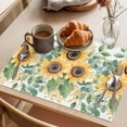 thumbnail image 3 of Sunflower Eucalyptus Placemats Set of 8 Spring Summer Yellow Flower Green Leaf Place Mats Indoor Wipeable Table Mats Washable Dining Table Placemats for Kitchen Holiday Party Home Decor 13x19 Inch, 3 of 9