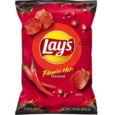 Lays Potato Chips, Flamin Hot Flavored Snacks, 7.75Oz Bag - Pack of 2
