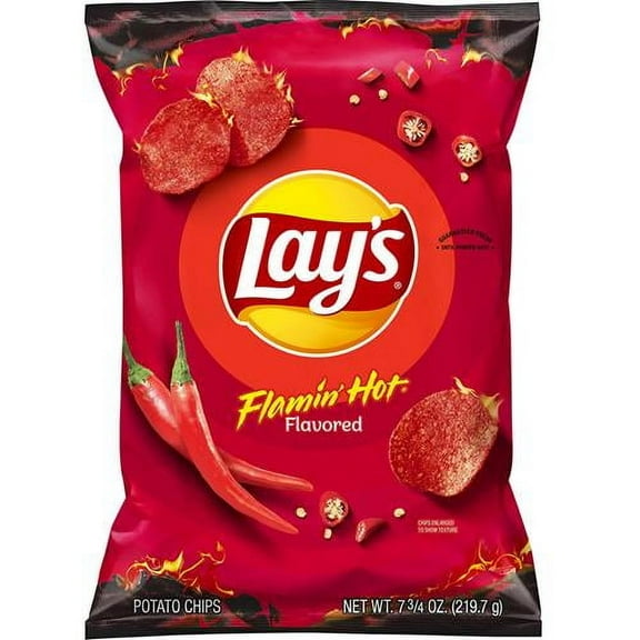 Lays Potato Chips, Flamin Hot Flavored Snacks, 7.75Oz Bag - Pack of 2
