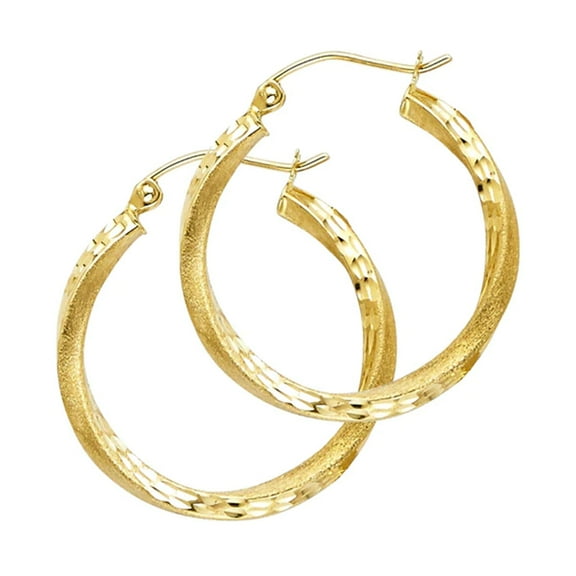 25 mm Dia 14K Gold Twist Hoop Earrings Diamond Cut 2.5 mm tube secured click-top