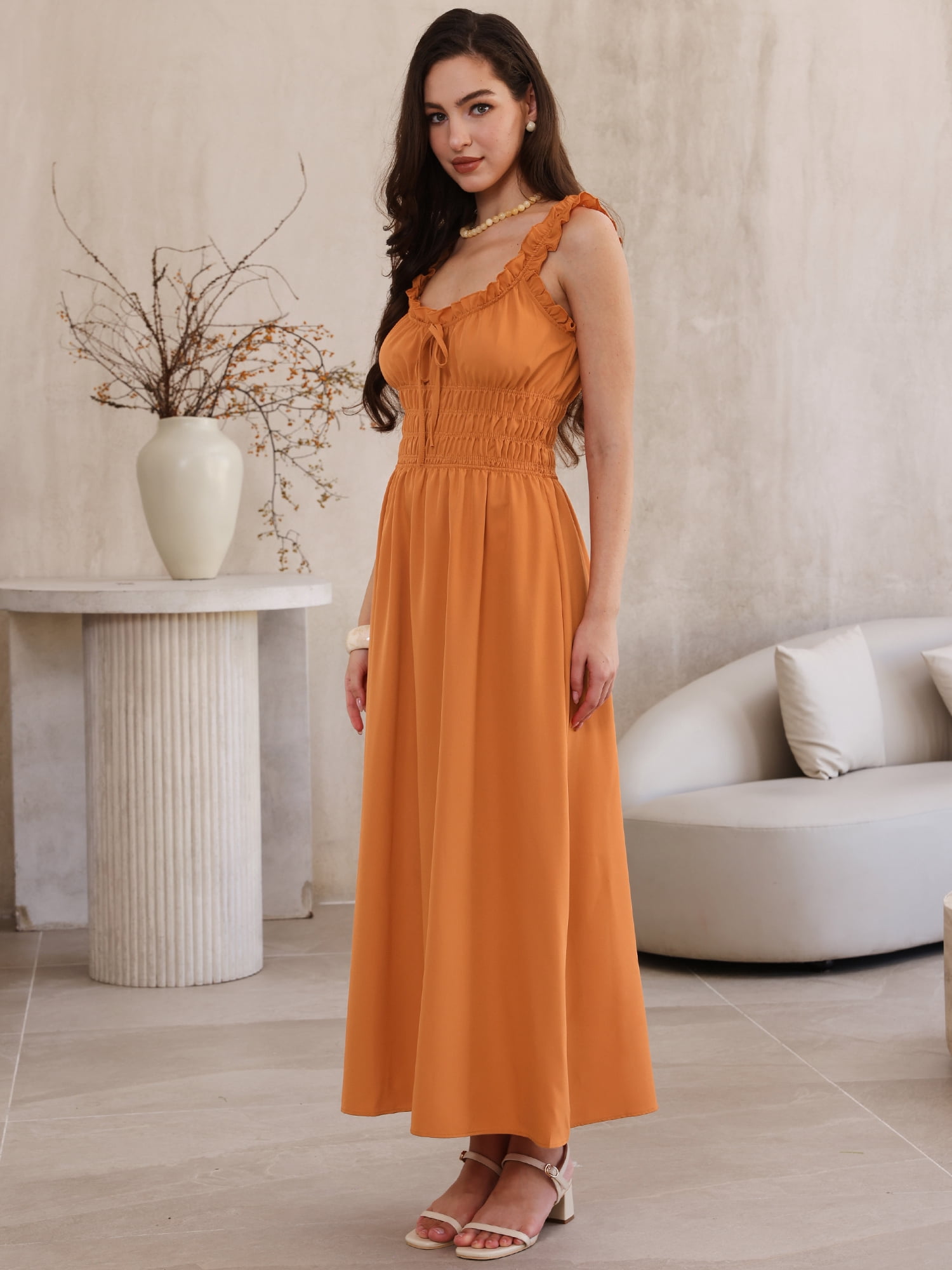 DARING DIVA Women's Spaghetti Strap Square Neck A Line Flowy Dress XL Orange