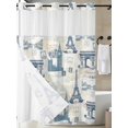 thumbnail image 3 of No Hook Shower Curtain with Snap-in Liner, Eiffel Tower Waterproof Fabric Bathroom Curtains, European Architectural Retro Hand-Painted Bath Curtains & Mesh Top Window Stall 48"x72", 3 of 9