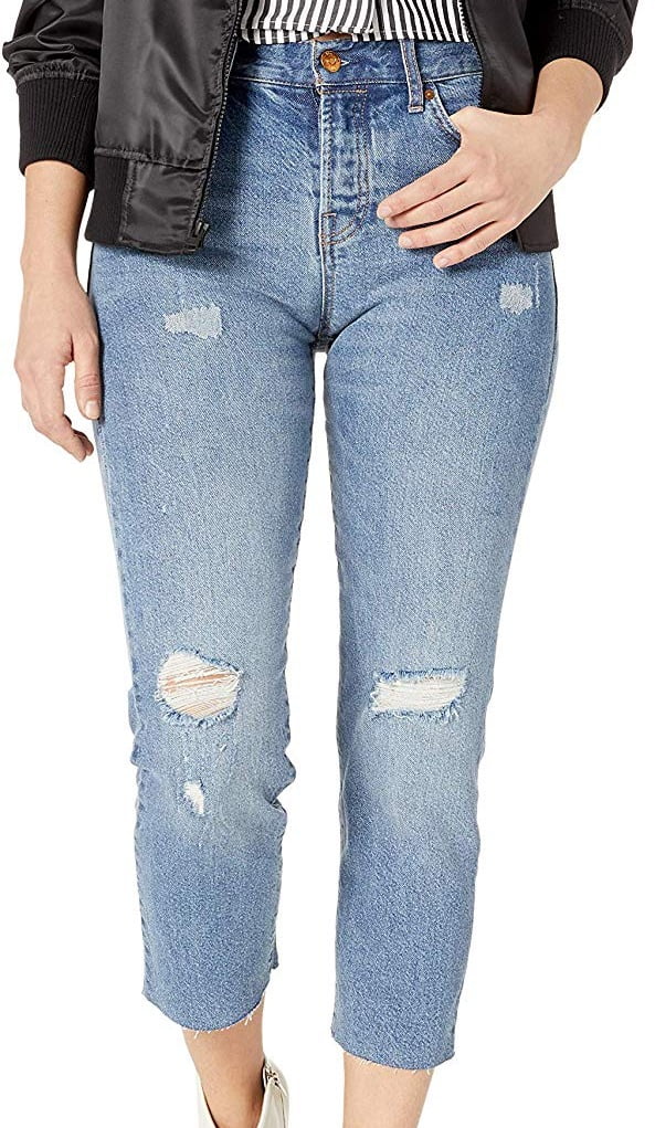 petite ripped straight leg jeans