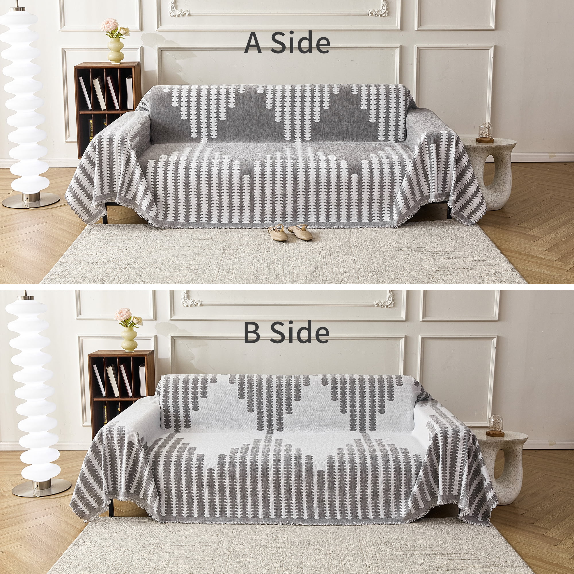 Smuge Sofa Cover, Couch Cover Protector Slipcover L Shape 3 Cushion Sofa Towel Sectional Throw Sofa Covers for Dogs Cats Home Decor(71"x 150", Gray White)