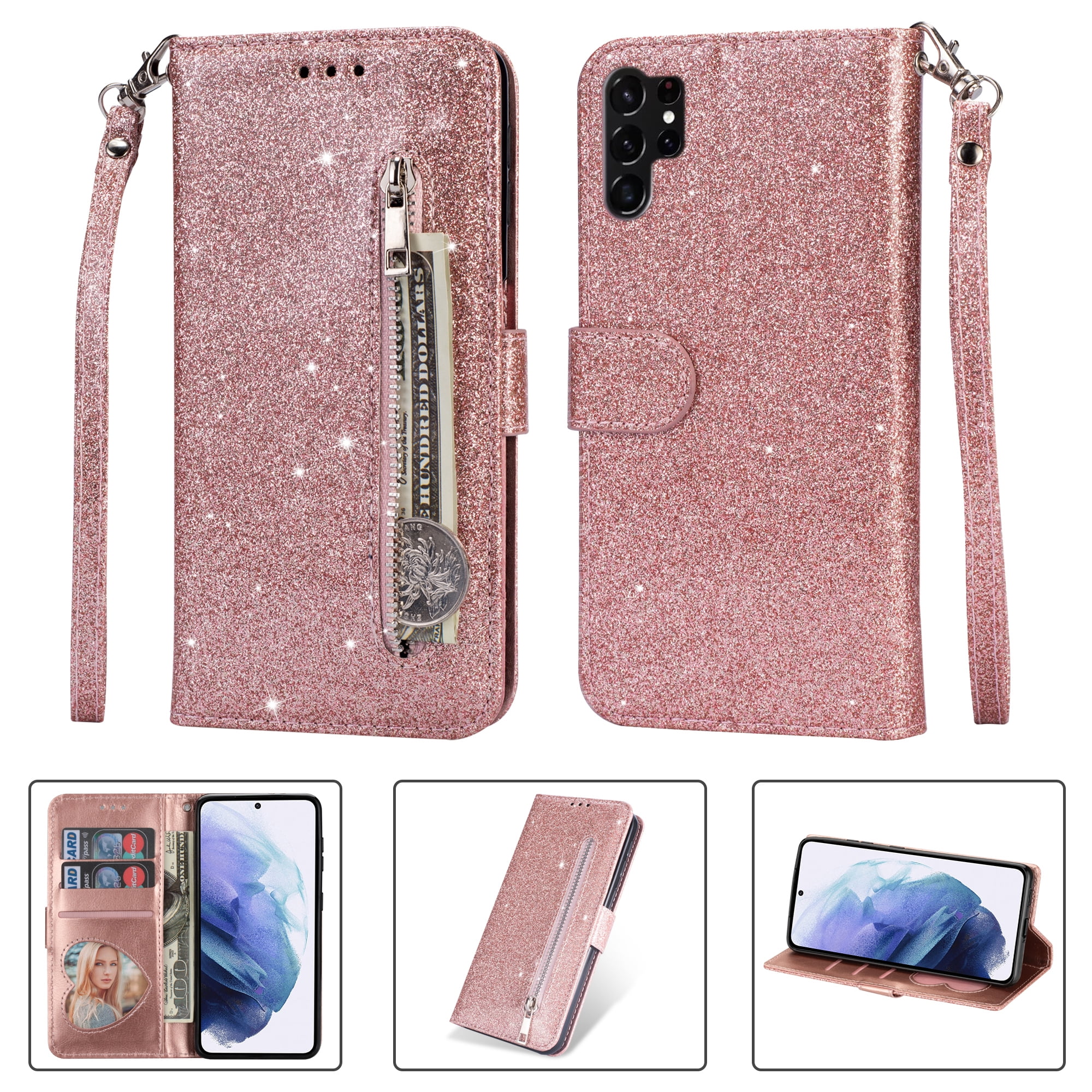 Dteck Crossbody Wallet Case for Samsung Galaxy S23 Ultra,Shockproof Leather  Card Slots Pocket Case Hybrid Rubber Kickstand Cover with Shoulder  Strap,Black 