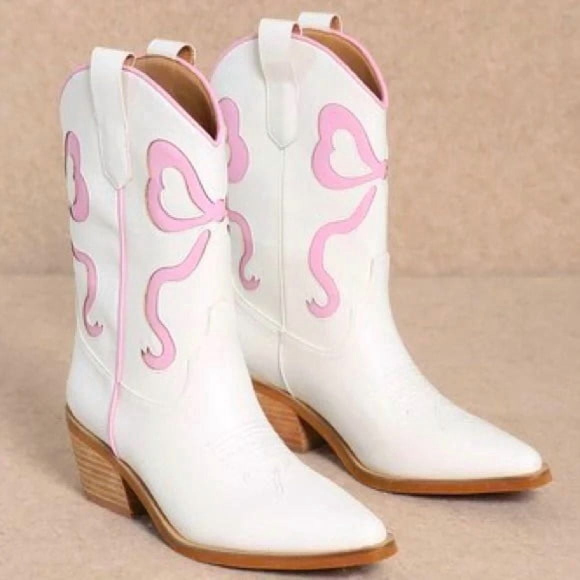 Women’s Western Low Heel Cowboy Ankle High Boots with Bow Trend