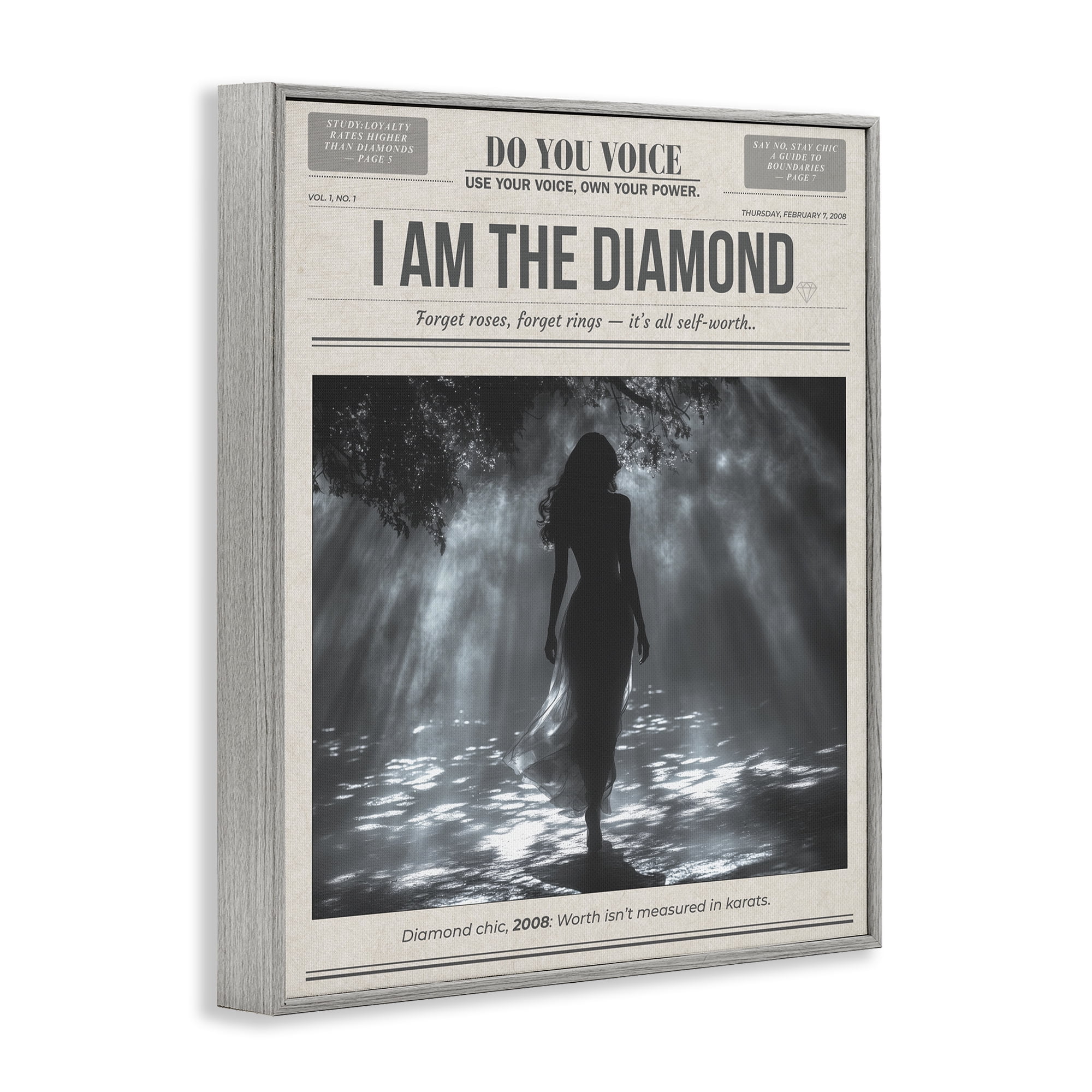 Stupell Industries Diamond Chic Newspaper Gray Framed Giclee Art, design by A Barefoot Stylist