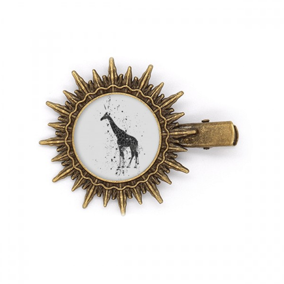 Giraffe Cartoon Animal Grey Hairpin Sun Headwear Retro Metal Clips Pin