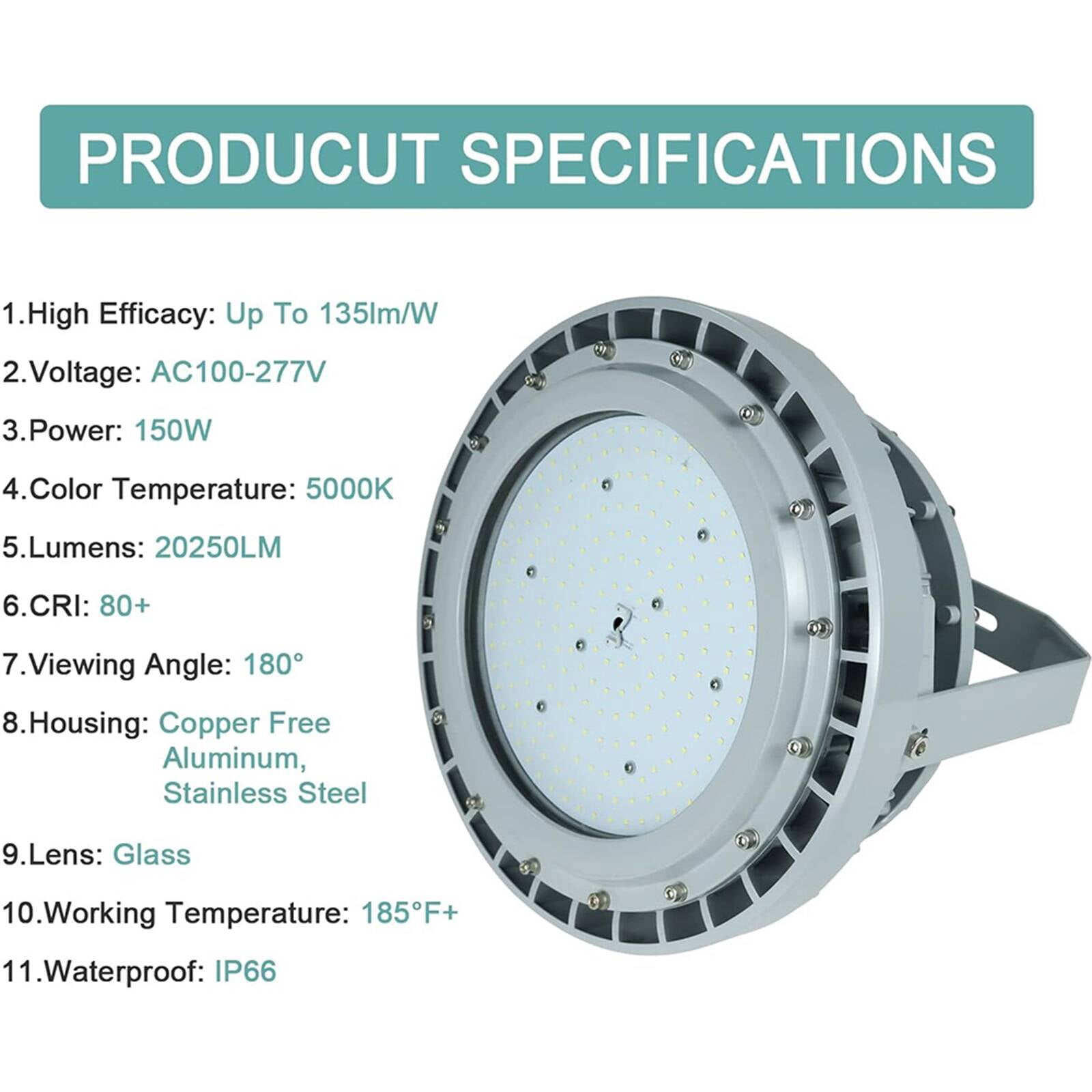 Chiuer 150W Explosion Proof Flood Light 5000K 100-277V 21000LM Class I Div 2