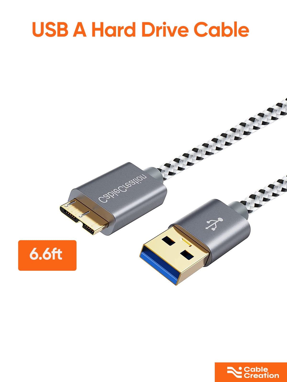 External Hard Drive Cable 6.6ft, CableCreation 5Gbps High Speed Micro USB 3.0 Cord, USB A to