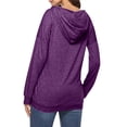 thumbnail image 5 of Women's Sports Hooded Pocket Long Sleeved Sweatshirt, Classic Simple Design Versatile Fashionable Athletic Wear, Cool Breathable Moisture Wicking Fabric for Daily Leisure, Gym Workouts Purple XL, 5 of 6