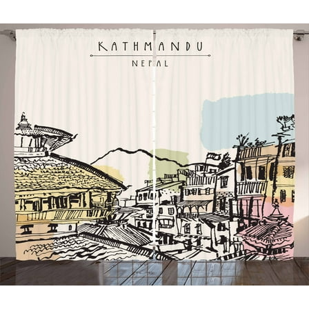 Ambesonne Nepal Curtains 2 Panel Set, Building of Durbar Square, 108" x 63", Multicolor