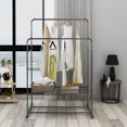 thumbnail image 3 of Metal Garment Rack Heavy Duty Double Rail Clothing Garment Rack with Top Rods and Lower Storage Shelf Industrial Clothes Rack for Indoor Bedroom Clothing Rack, Black&Silver, 3 of 6