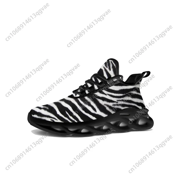 Zapatillas planas con estampado de cebra 3D para hombre y mujer, deportivas pop para correr, de alta calidad, con cordones, de malla, hechas a medida, color negro