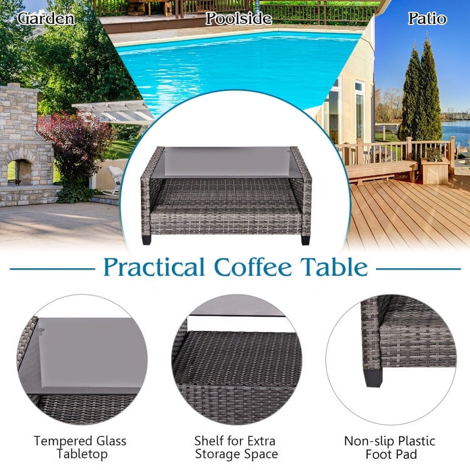 Aimee Lii 4 Pieces Wicker Patio Furniture Set, Coffee Table Cushioned Sofa, Modern Patio Furniture, Gray Aimee Lii 4 Pieces Wicker Patio Furniture Set, Coffee Table Cushioned Sofa, Modern Patio Furniture, Gray