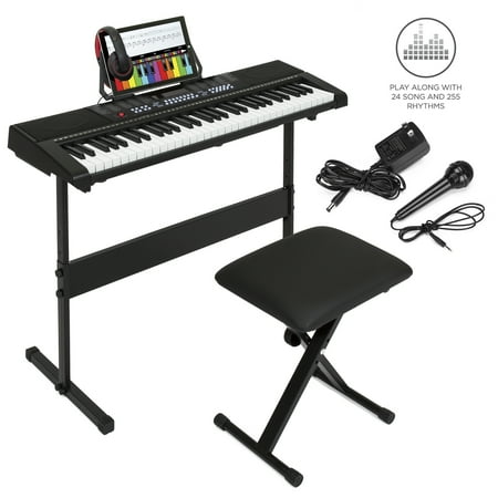 Best Choice Products 61-Key Beginner Electronic Keyboard Piano Set w/ 3 Teaching Modes, H-Stand, Stool, Music Stand, Headphones (The Best Music Keyboard)