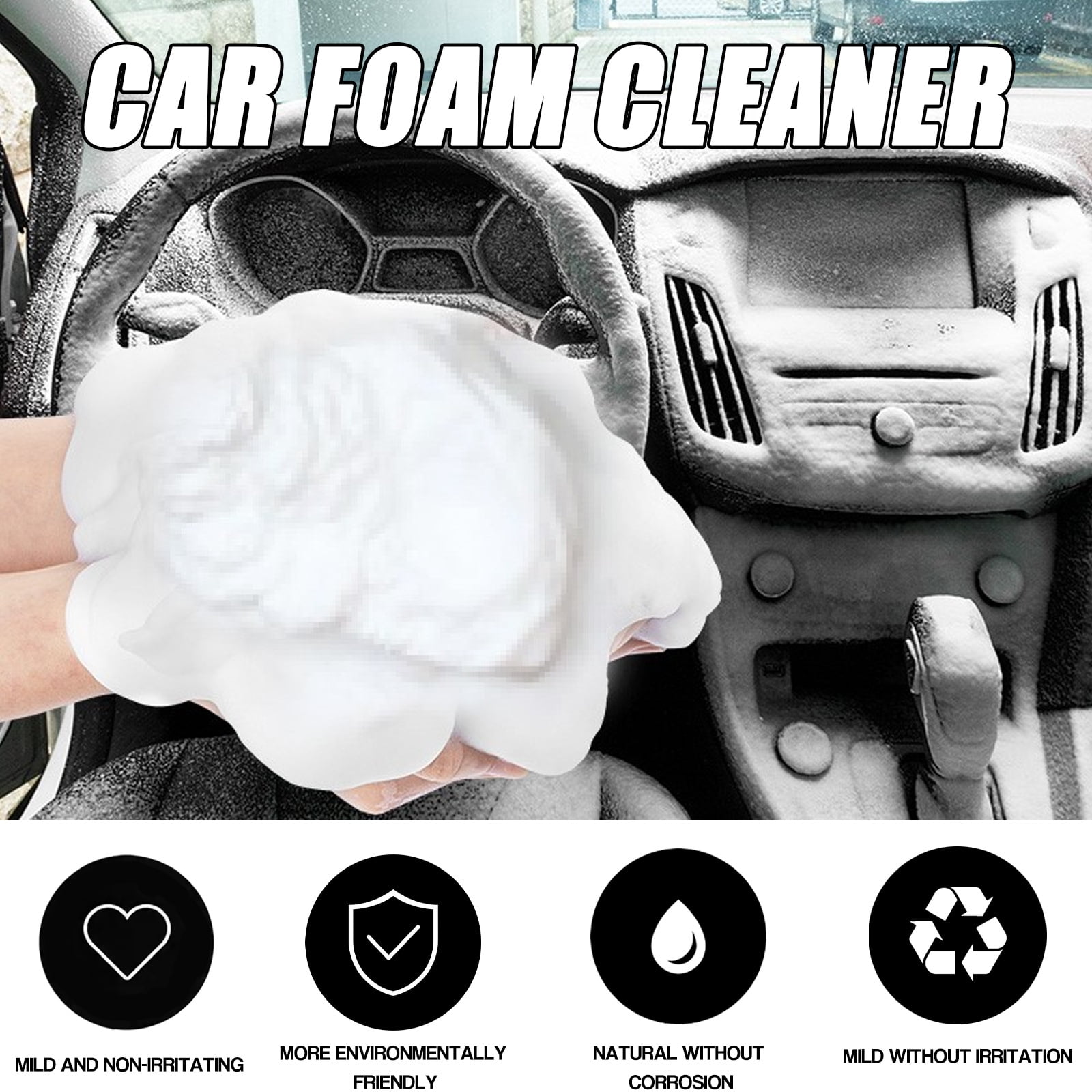 Alvantor Car Interior Foam Cleaner, Wash-Free Fresh Scent, Safe for Leather & Plastic, 2.02oz