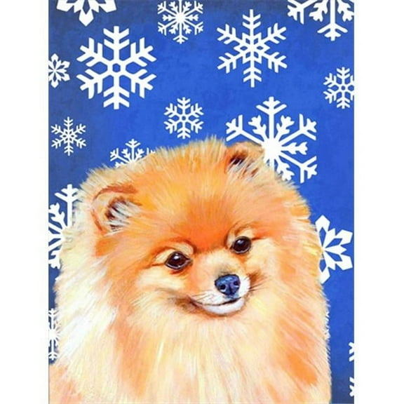 28 x 40 In. Pomeranian Winter Snowflakes Holiday Flag Canvas, House Size