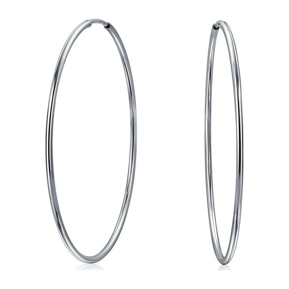 Bling Jewelry Minimalist Round Endless Continuous Tube Hoop Earrings Sterling Silver