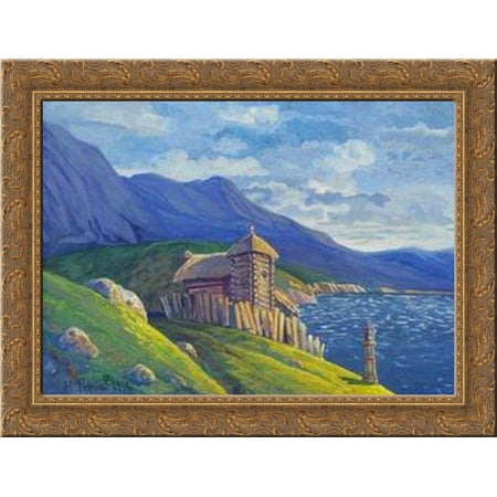 Hermitage at the lake 24x18 Gold Ornate Wood Framed Canvas Art by Nicholas Roerich