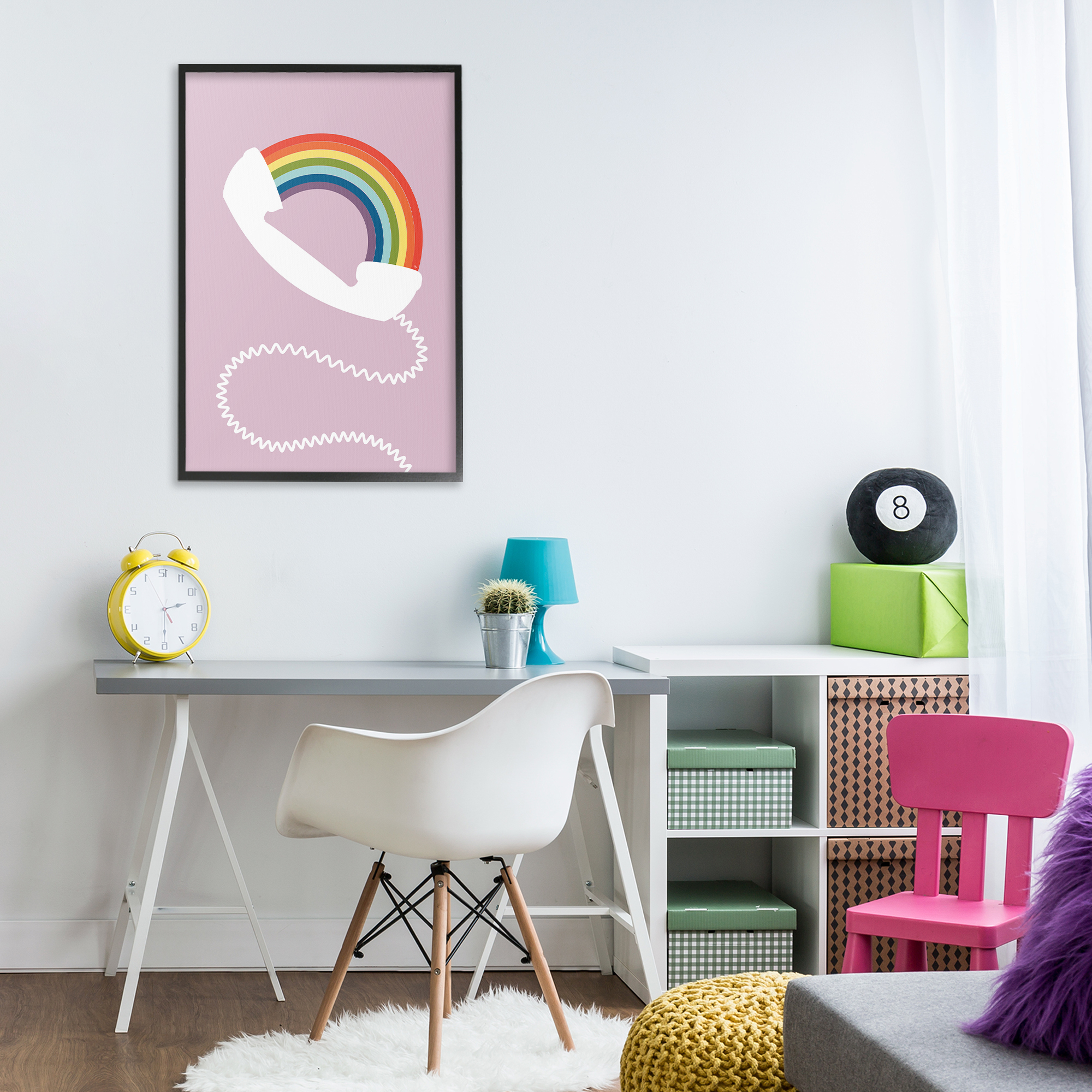 Stupell Industries Rainbow Phone on Pink Novelty Painting Black Framed Art Print Wall Art, 20 x 30