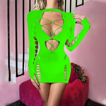 Deals of The Day Clearance! Abomasnow Women s One Pieces Mesh Hollowed Out Dress Sexy Sheer Lingerie Bodysuit Dresses Solid Color Babydoll Mini Dress