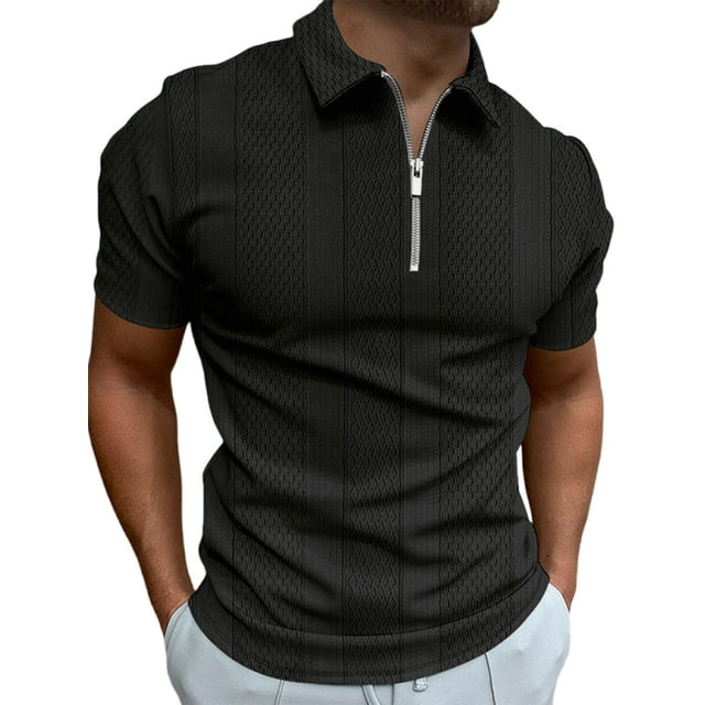 MAWCLOS T-Shirts Homme Manches Courtes Hauts d'Été Rayé Polo Décontracté Col à Revers Noir TG