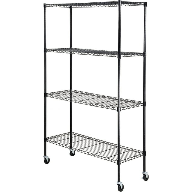 KFFKFF Unité de Rangement Mobile, Réglable à 4 Niveaux, Supporte 700 lbs, Organisateur en Fil Métallique Robuste pour Garage, Noir, Dimensions : 47,2 Pouces L x 17,7 Pouces L x 74 Pouces H, Idéal pour Cuisine, Garde-Manger, sous-Sol, Salle de Bain