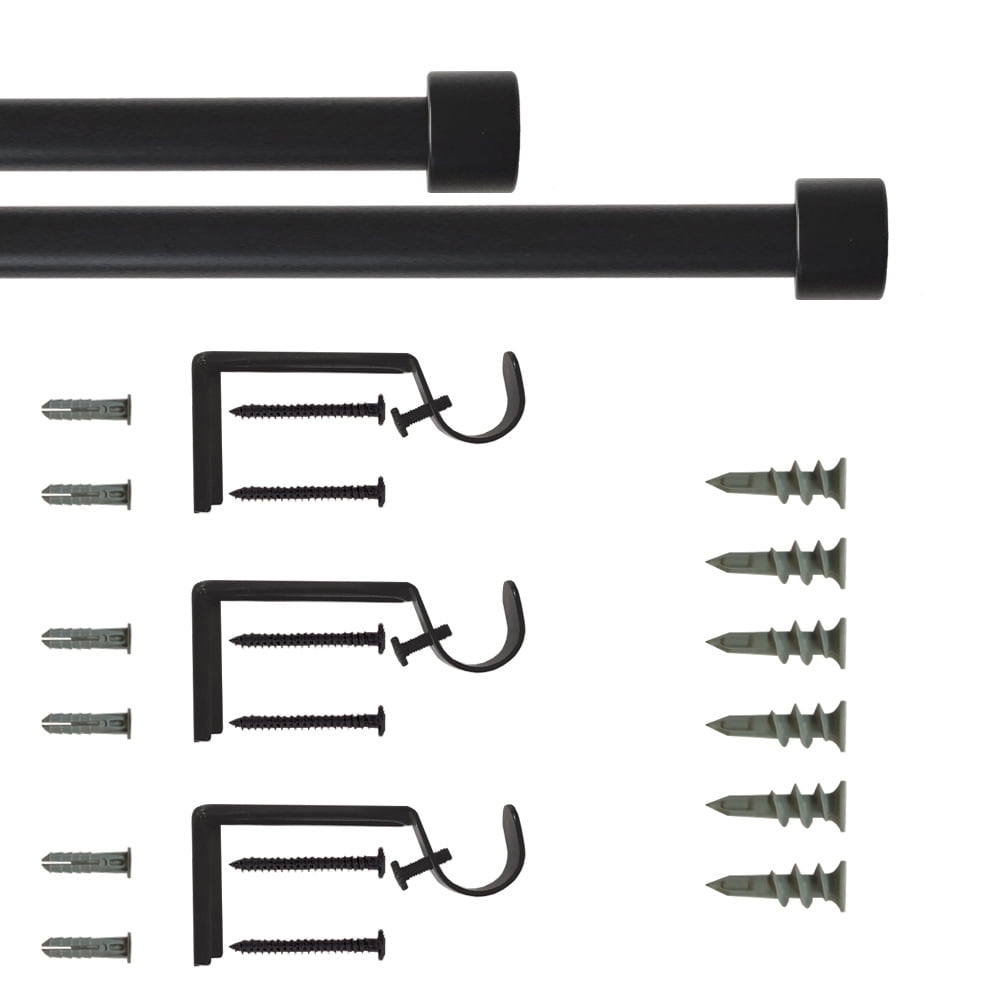 Mainstays 3/4" Matte Black End Cap Adjustable Single Curtain Rod Set, 30-84"