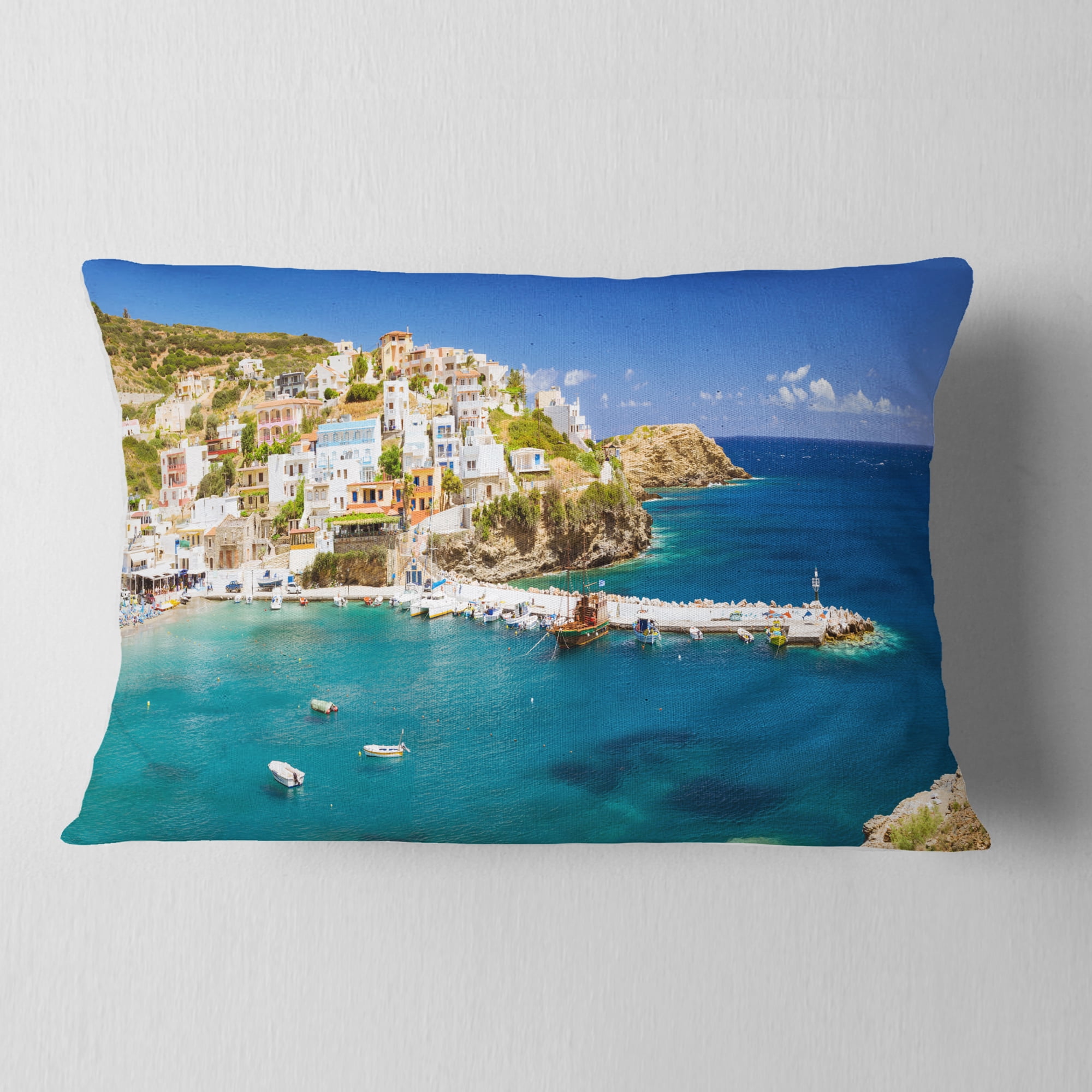 Designart 12" x 20" Blue Polyester Throw Pillow